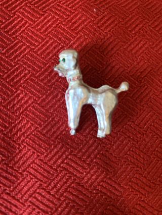 Vintage French Poodle Dog With Green & Pink Rhinestones Brooch Pin