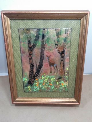 Exceptional Vintage Mcm Framed Enamel On Copper Wall Art Painting