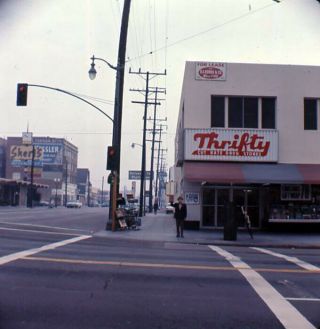 Za262c Vintage 1960s 2 " Slide Photo Los Angeles Thrifty Store Street Downtown