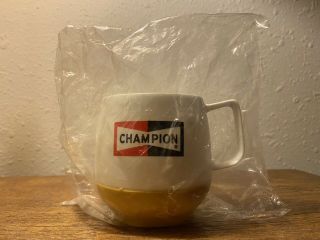 Vtg Rare Dinex Insulated Thermos Cup Mug W/ Champion Logo White & Yellow Usa Mcm
