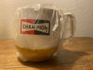 Vtg RARE Dinex Insulated Thermos Cup Mug w/ Champion Logo White & Yellow USA MCM 2
