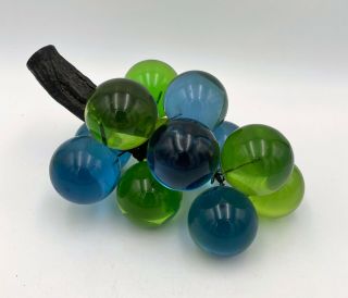 Vintage Mid Century Acrylic Lucite Grapes On Driftwood - Blue Green
