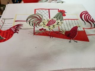 Vintage 1960s Mid Century Modern Rooster Cotton Tablecloth Cool Graphics 48x48