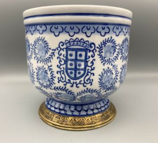 Vintage Bombay Company Blue & White Porcelain Pedestal Style Cachepot / Planter