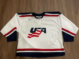 Vintage 90s Nike Team Usa Olympic Hockey White Blue Jersey Mens Xl Nhl Sewn