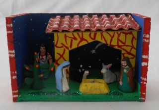 Vintage Southwest Folk Art Wood Miniature Christmas Nativity