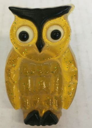 Vintage Mid Century Mod Plug In Owl Night Light Yellow Gold Glitter Acrylic