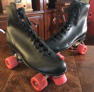 Vintage Roller Derby Skates Men’s Size 12 Black Orange Wheels Stock 382