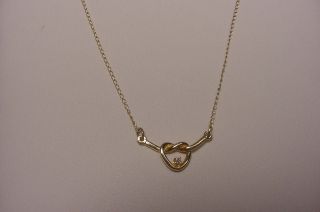 Dainty Vintage Knotted Heart With Diamond 14k Chain Necklace Estate Valentine 