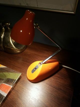 Hamilton Industries Hc - 18 Adjustable Desk Light Lamp Orange Mcm Vintage 1970s