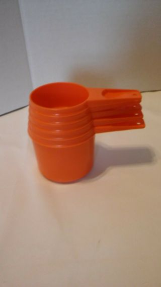 Vtg Tupperware Set of 5 Measuring Cups 1 cup,  3/4,  2/3,  1/2,  1/3cup Orange 2