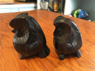 Mid - Century Modern Set Of 2 Dark Wood Carved OWL FIGURES.  2 1/5”.  Vintage.  Retro 2