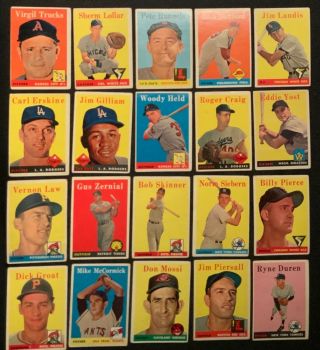 1958 Topps Vintage Baseball Cards “lot Of 20 Different Cards”
