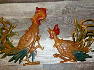 2 Vtg Mid Century Syroco Rooster Wall Hangings Plaques 1960 