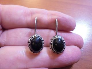 Vtg Sterling Silver Black Onyx Hook Earrings 7.  0 Grams
