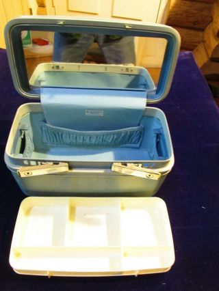 Vintage Samsonite Profile Blue Travel Train Makeup Case W/mirror Tray No Key F