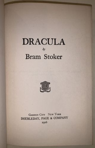 DRACULA,  by BRAM STOKER,  1916,  EARLY PRINTING IN,  GOTHIC CLASSIC 2