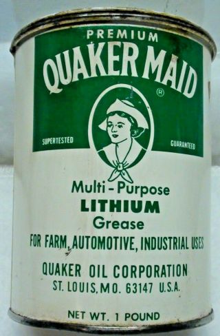 Vintage Premium Quaker Maid Lithium Grease 1 One Pound Tin Can St.  Louis Mo
