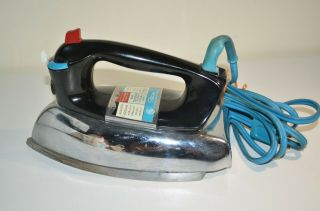 Vintage 60s Ge General Electric Steam Dry Iron H4f76 1100 Watts Blue Chrome Usa