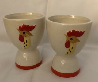 Holt Howard Egg Cup Pair 1961 Rooster Chicken Design Ceramic Pottery 1961