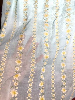 Vintage White Flocked Daisy Daisies Semi Sheer Baby Blue Cotton Fabric 53 " X42 "