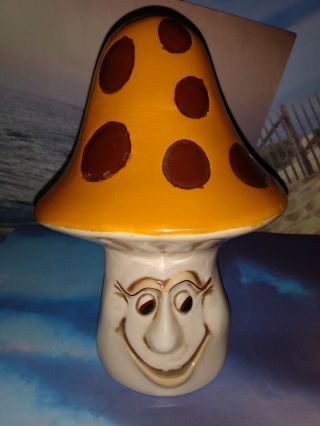 Vintage 7 1/4 " Tall Ceramic Smiling Mushroom Large Retro Signed D.  S.  12/25/1974