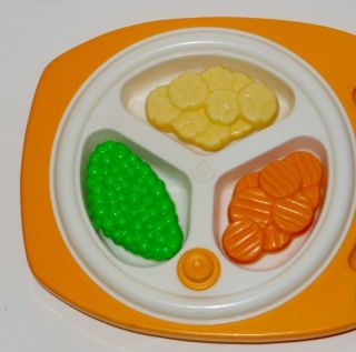 Vintage Fisher Price Baby Food (peas Carrots Bananas) With Baby Dish Play Food