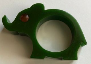 Vintage Mcm Green Bakelite Catalin Elephant Amber Eye Napkin Ring Holder Retro
