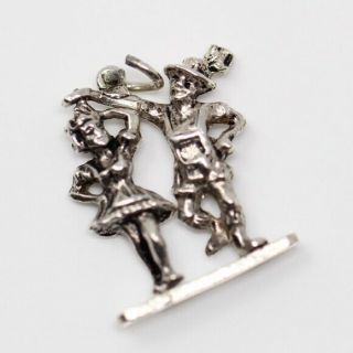 Vintage 800 Silver 3d Movable Dancing Boy & Girl Charm Pendant (spins)
