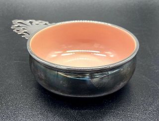 Vintage Reed & Barton Silver Plate With Peach Enamel Interior Porringer Bowl 869