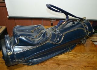 Vintage HOT - Z Golf Bag Blue Faux Leather with Six Zippers Shoulder Strap 3