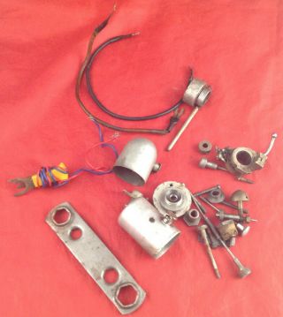 Assorted Early Vintage Model Airplane Ignition Engine Parts And Tools (nr)