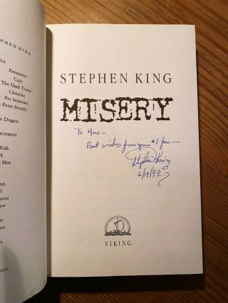 Misery - SIGNED by Stephen King (1987 Hardcover) - 1st/1st - FINE w/ Slipcase 2