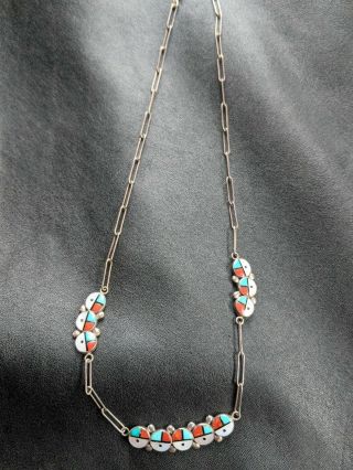 Vintage Zuni Sunface Sterling Inlay Necklace