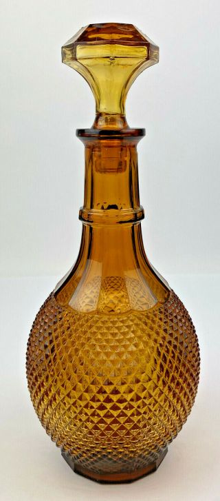 Vintage Mid Century Modern Genie Bottle Decanter Amber W/ Lid Amber Color