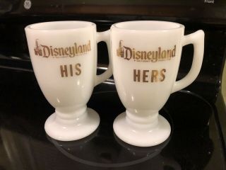 Vintage Disneyland Mugs His And Hers Gold Milk Glass