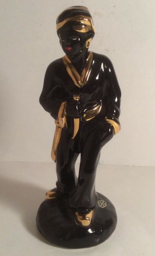 Stanfordware Mid Century Ceramic Figurine 9 1/2” Black Gold Arabian Knight