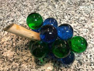 Vintage Retro Mid Century Acrylic Glass Grapes - Large Blue/green On Driftwood