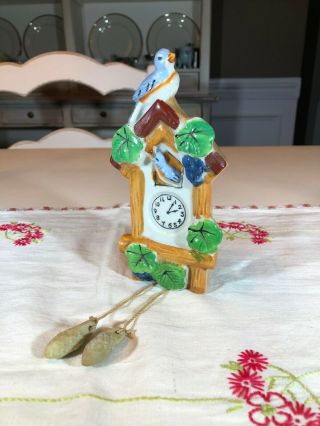 Vintage Cuckoo Clock Wall Pocket Planter With Blue Birds And Weights Japan