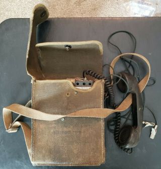 Vintage Signal Corps Us Army Field Phone Ee - 8 - B Handset & Case