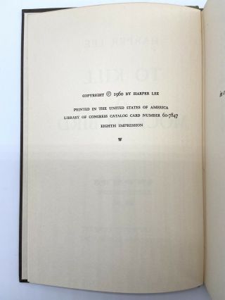To Kill a Mockingbird - 1ST EDITION - 8th Printing - HARPER LEE - 1960 3