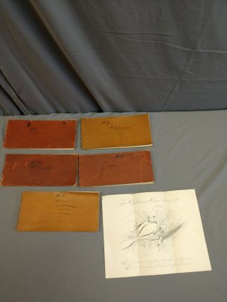 1899 & 1900 (5) Leather Penmanship Books.  How To Write.  Highly Detailed