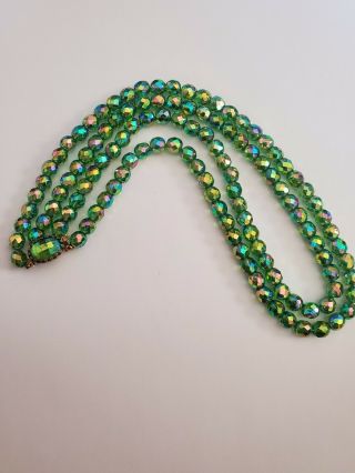 Vintage Green Aurora Borealis 2 Strand Beads Necklace In