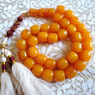 Aaa Yellow German 33 Amber Bakelite Cherry Prayer Beads Komboloi Beads Faturan