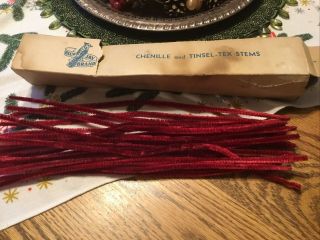 20 Vintage Cranberry Red Chenille Stems Blue Jay Brand Tex Tinsel Pipe Cleaners