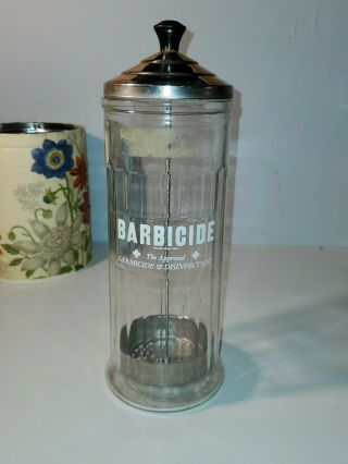 Vintage King Research Barbers Glass Barbicide Germicide Disinfectant Comb Jar