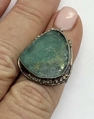 Vintage Signed Avi Soffer Israel Ancient Glass Sterling Ring - 7.  9 Grams Size 7