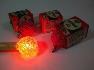 3 Vintage Orange And Red Ge Ice Christmas Bulbs D30 120 Volt,  Pkg.