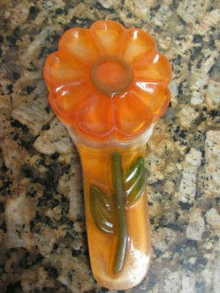 Vintage Lucite Flower Spoon Rest Orange Daisy 1960 