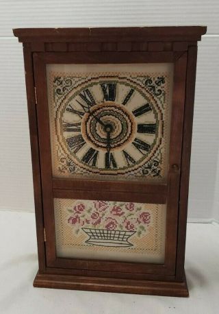 Vintage Folk Art Needlework Clock Embroidery Cross Stitch Flowers